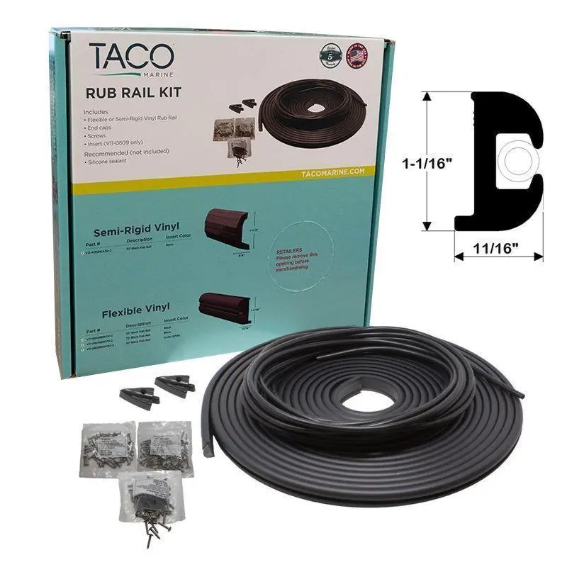Taco Marine 1-1/16" X 11/16" Black Flexible Rub Rail Kit, V11-0809Bbk50-2 1
