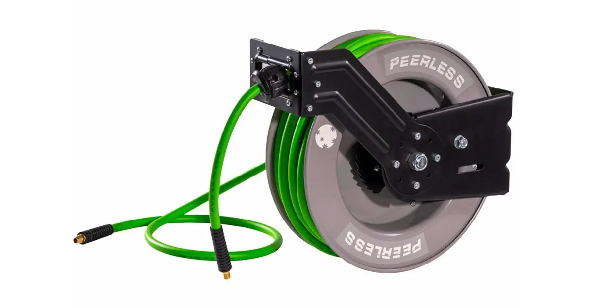 Peerless 25M 3/8" Heavy Duty Metal Air Hose Reel -Rubber Coated Pvc - 1/4” Bsp Fittings 00287 1