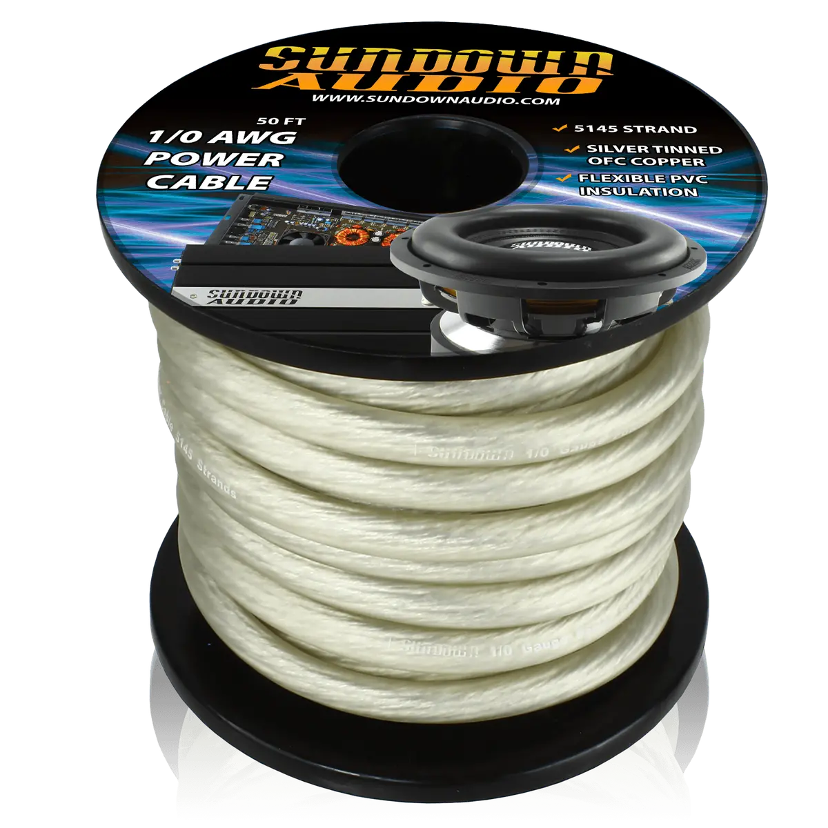 Sundown Audio 1/0 Silver 50' Tinned Ofc Oxygen Free Copper Power Cable 1