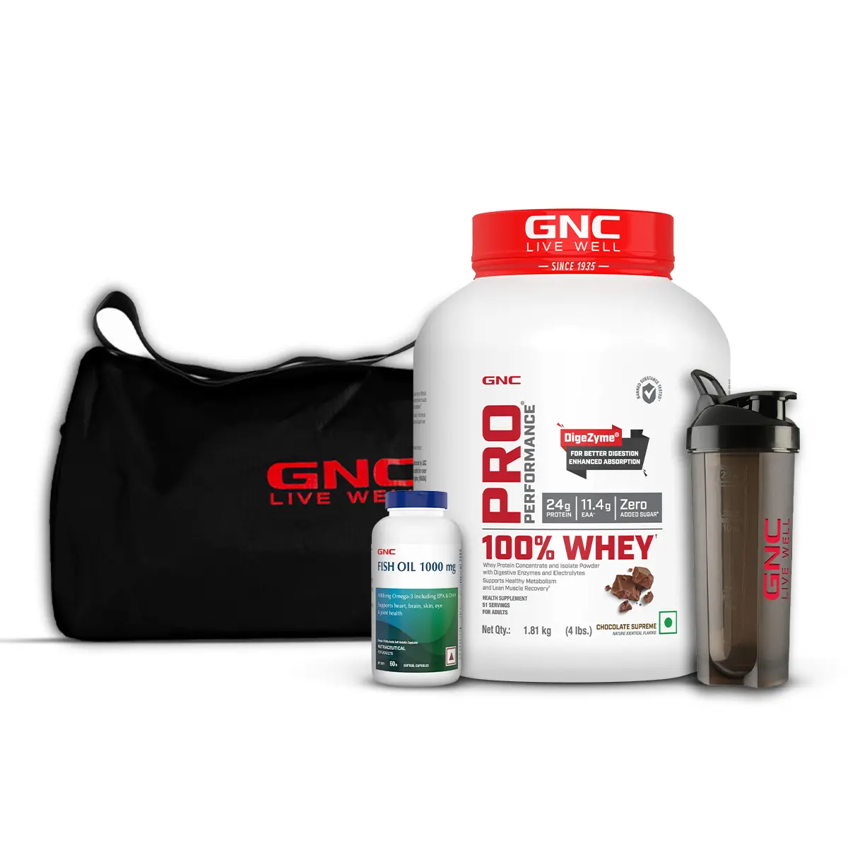 Gnc Complete Gym Set | 100% Whey Protein With Black Gym Bag & Shaker 1