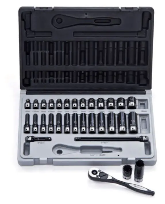Dual Action 31 Piece 1/4 Drive 6-Point Metric Socket Set 10043102 1