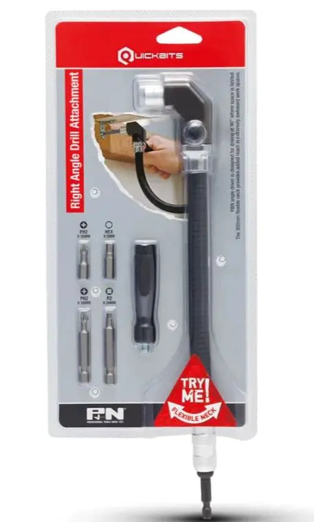 P&N  Heavy Duty Right Angle Flexible Quickbit Drill Adaptor Set 300Mm 107Adf300 1