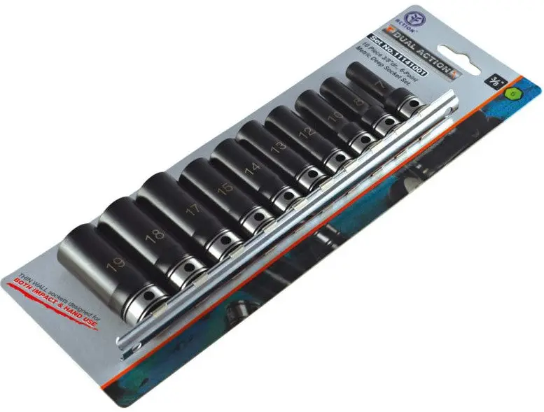 Dual Action 10 Piece 3/8" Drive 6-Point Metric, Deep Socket Set 11141001 1