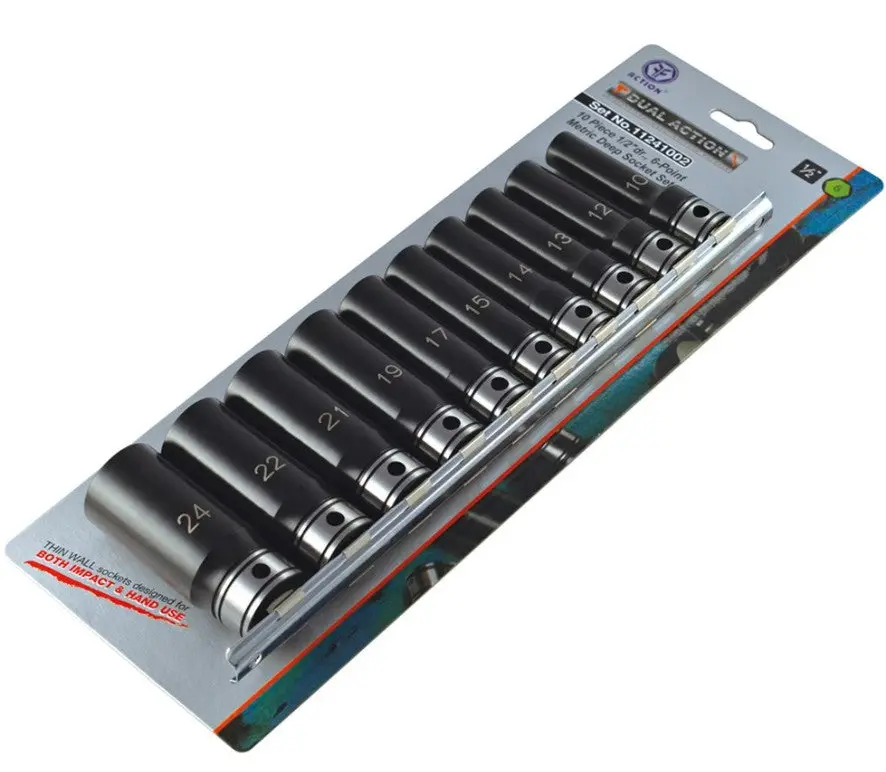 Dual Action 10 Piece 1/2 Drive 6-Point Metric Deep Socket Set 11241002 1