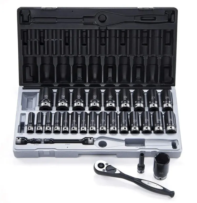 Dual Action 29Pce 6Pt 1/2″ Square Drive, Thin Wall Impact 6 Point Deep Socket Set Metric  11242901 1