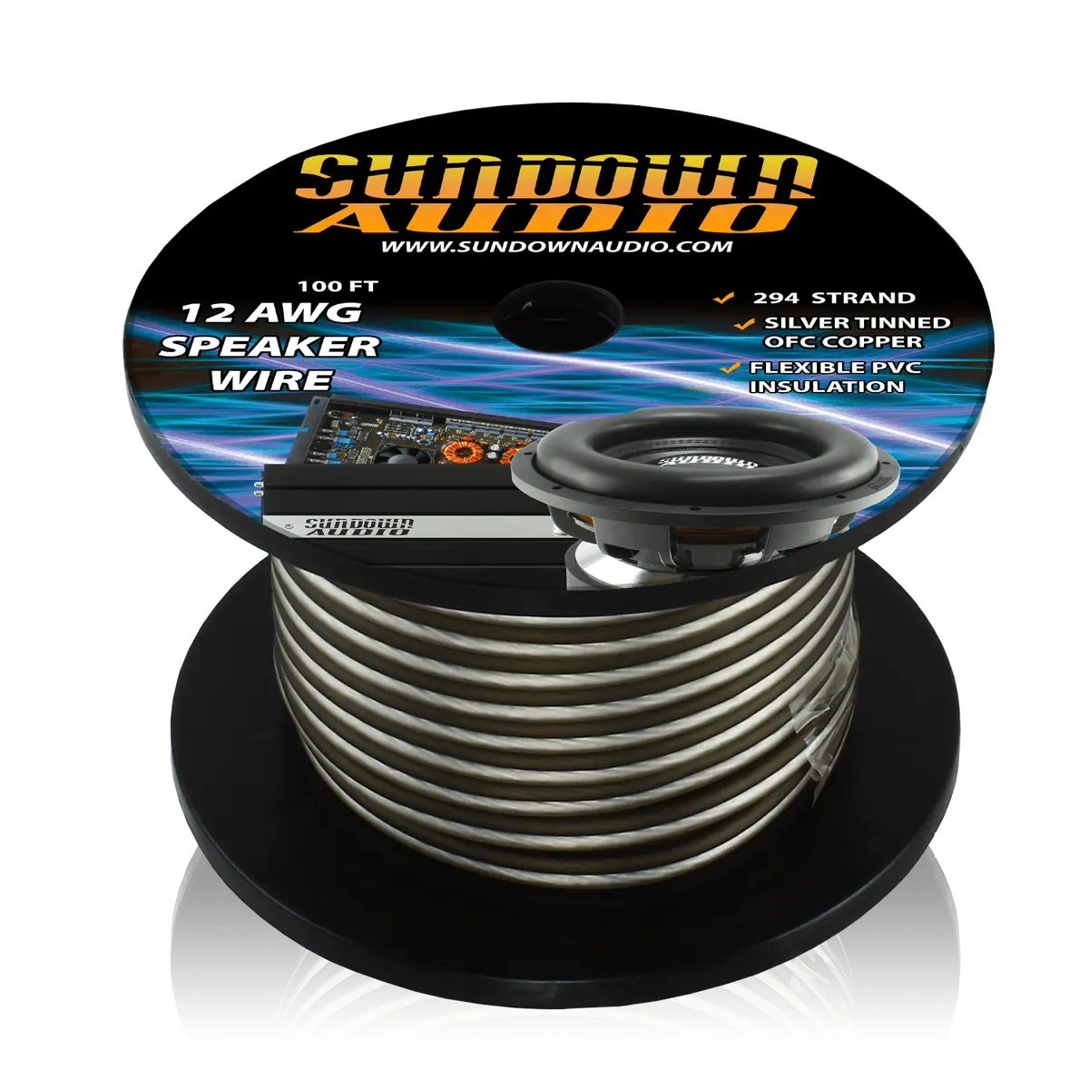 Sundown Audio 12 Gauge Silver/Black 100' Tinned Ofc Oxygen Free Copper Speaker Wire 1