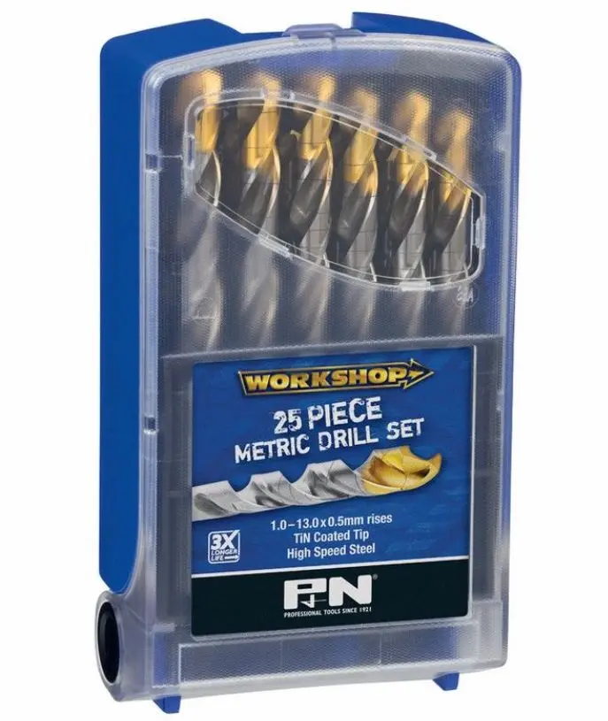 P&N Drill Bit Set Tin Pm3 1.0-10.0X0.5Mm  25 Piece Metric 150B0ws3m 1