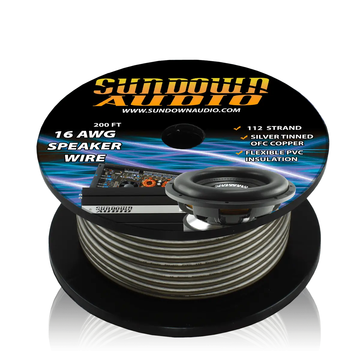 Sundown Audio 16 Gauge Silver/Black 200' Tinned Ofc Oxygen Free Copper Speaker Wire 1