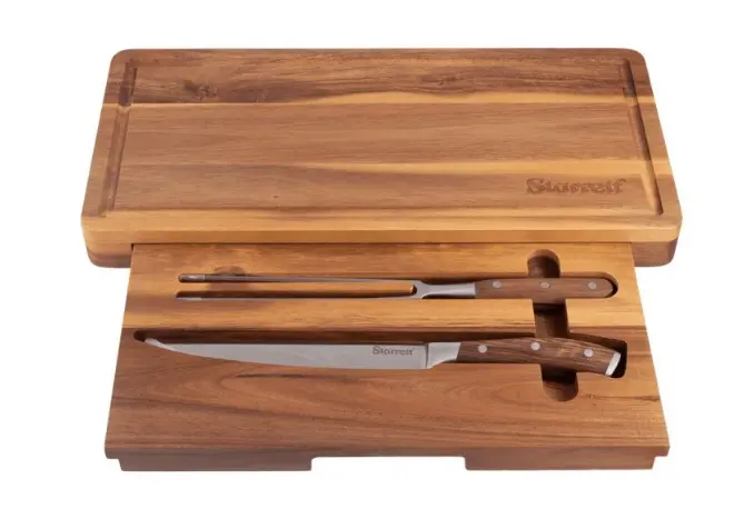 Starrett Professional 2 Piece Carving Knife & Fork Set With Chopping Board  Skk-2Wd 1