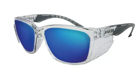 Rayzr Safety Glasses  Clear Frame  Blue Mirror Polarised Erz360 1