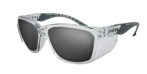 Rayzr Safety Glasses  Clear Frame  Smoke Lens Erz394 1