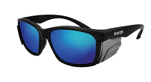Rayzr Safety Glasses  Matt Black Frame Blue  Mirror Polarised Erz361 1