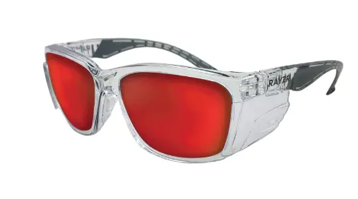 Rayzr Safety Glasses  Clear Frame  Red Mirror Polarised Erz385 1