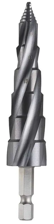 Bordo Step Tip Step Drill 10Mm Deep Cut 9-19Mm X 2Mm Hss-Co5 (Cobalt) Tialn Coated 1/4" Hex Shank 2612-Md3 1