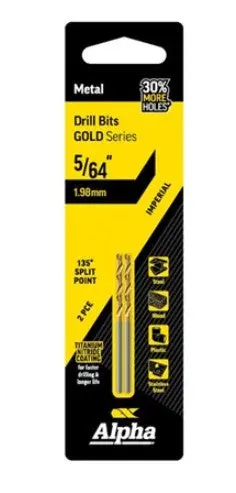 Alpha 5/64In (1.98Mm) Jobber Drill Bit Carded-2Pk Gold Series C9li564 1