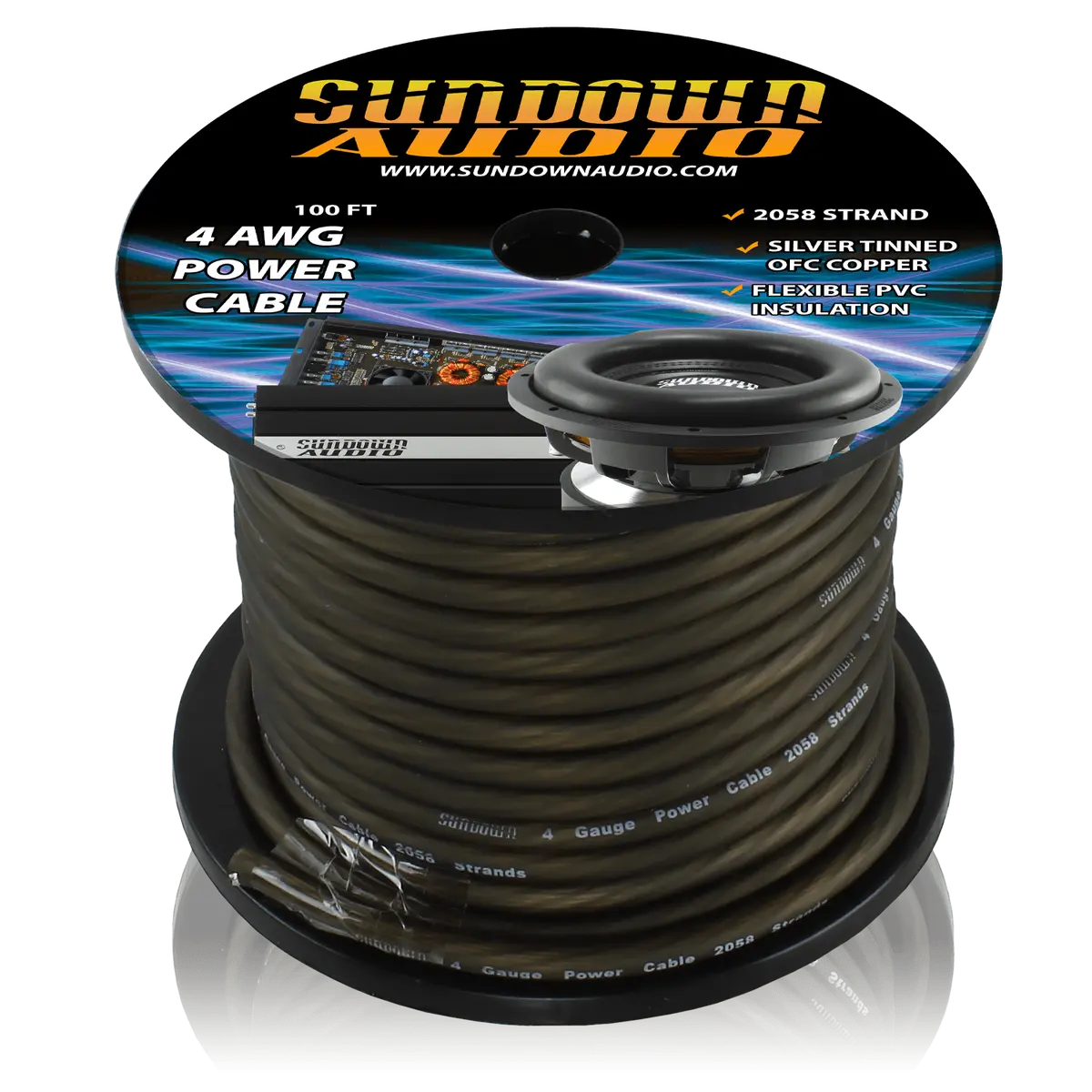 Sundown Audio 4 Gauge Black 100' Tinned Ofc Oxygen Free Copper Power Cable 1
