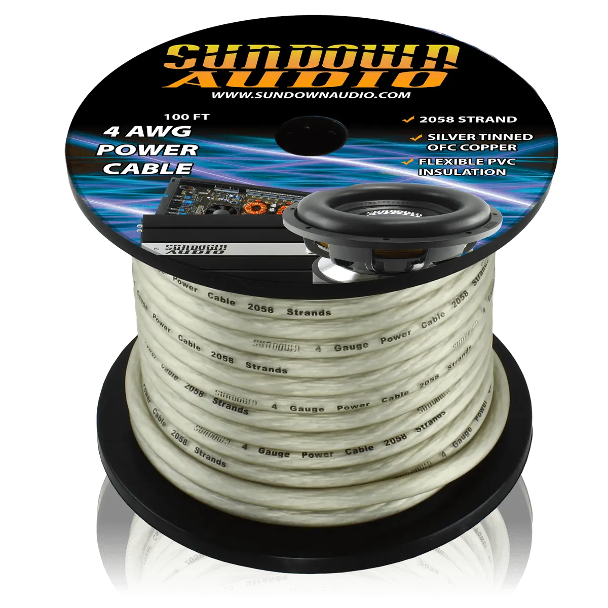 Sundown Audio 4 Gauge Silver 100' Tinned Ofc Oxygen Free Copper Power Cable 1