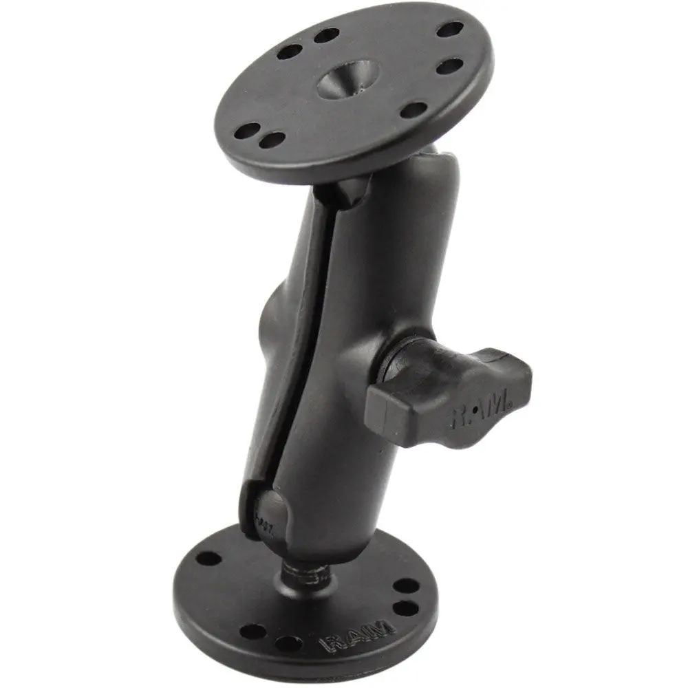 Ram Mount 1" Ball Double Socket Arm W/2 2.5" Round Bases - Amps Hole Pattern [Ram-B-101U] 1
