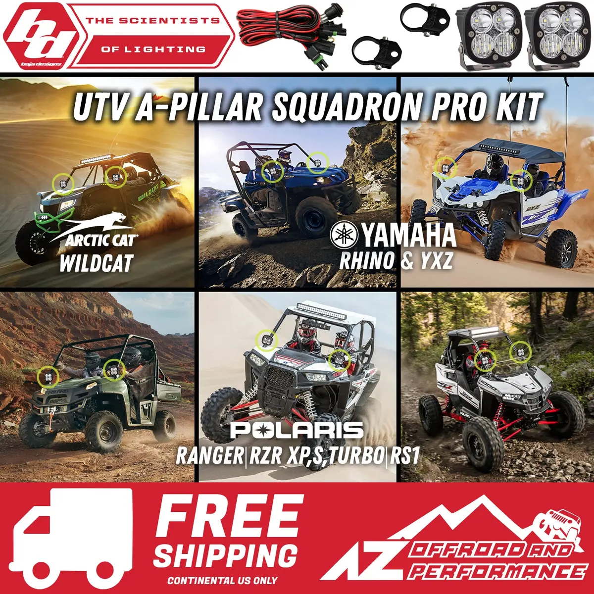Baja Designs 1.75" Utv A-Pillar Cage Squadron Pro Light Kit (Mount+2 Squadron Lights+Harness) 1