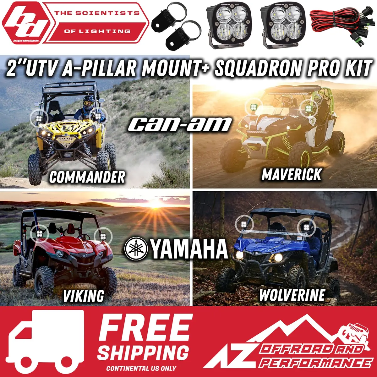 Baja Designs 2.0" Utv A-Pillar Cage Squadron Pro Light Kit (Mount+2 Squadron Lights+Harness) 1