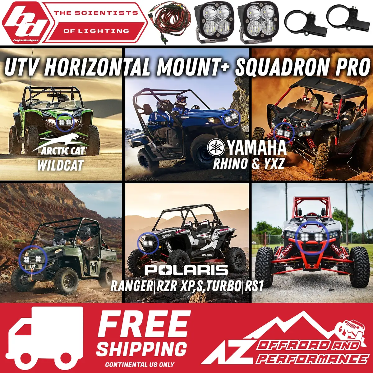 Baja Designs 1.75" Utv Horizontal Cage Squadron Pro Light Kit (2) Mount+(2) Squadron Lights+Harness 1