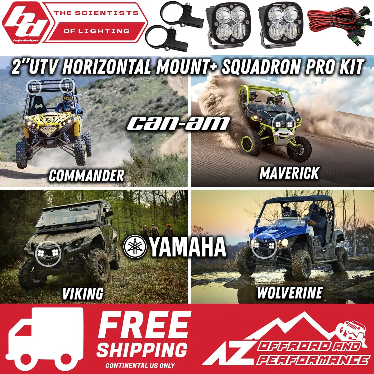 Baja Designs 2.0" Utv Horizontal Cage Squadron Pro Light Kit (2) Mount+(2) Squadron Lights+Harness 1