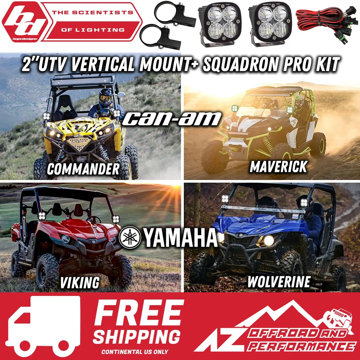 Baja Designs 2.0" Utv Vertical Cage Mount Squadron Pro Light Kit (Mount+2 Squadron Lights+Harness) 1