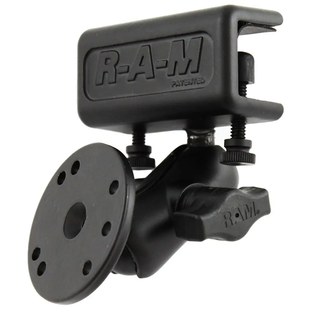 Ram Mount Glare Shield Clamp Mount W/Short Double Socket Arm & Round Base Adapter W/Amps Hole Pattern [Ram-B-177-202U] 1