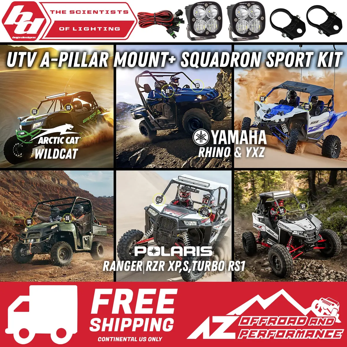Baja Designs 1.75" Utv A-Pillar Cage Squadron Sport Light Kit (Mount+2 Squadron Lights+Harness) 1