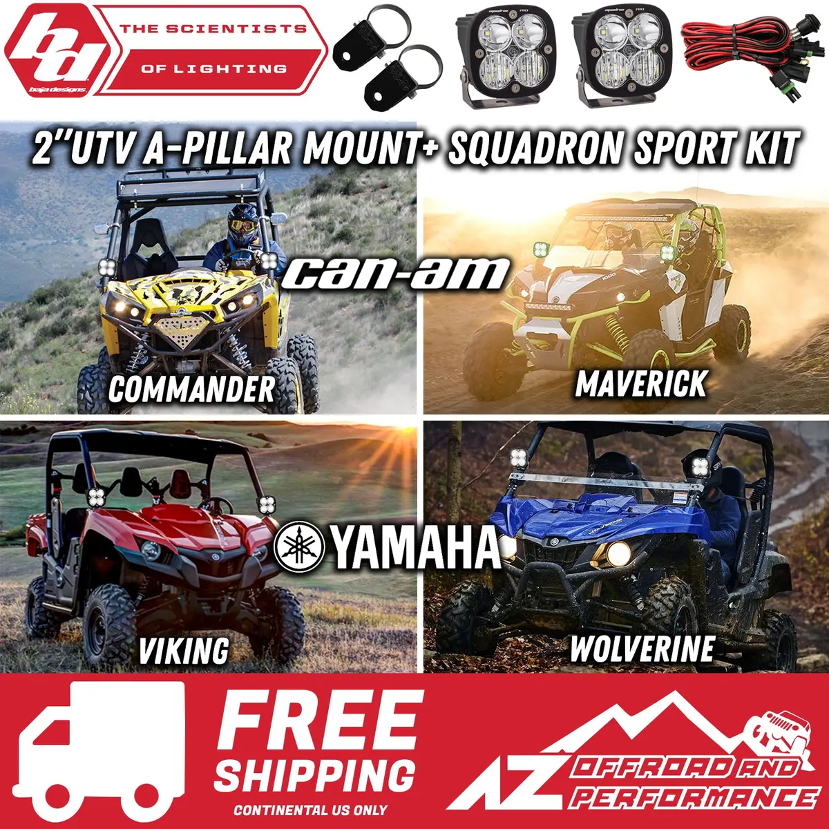Baja Designs 2.0" Utv A-Pillar Cage Squadron Sport Light Kit (Mount+2 Squadron Lights+Harness) 1