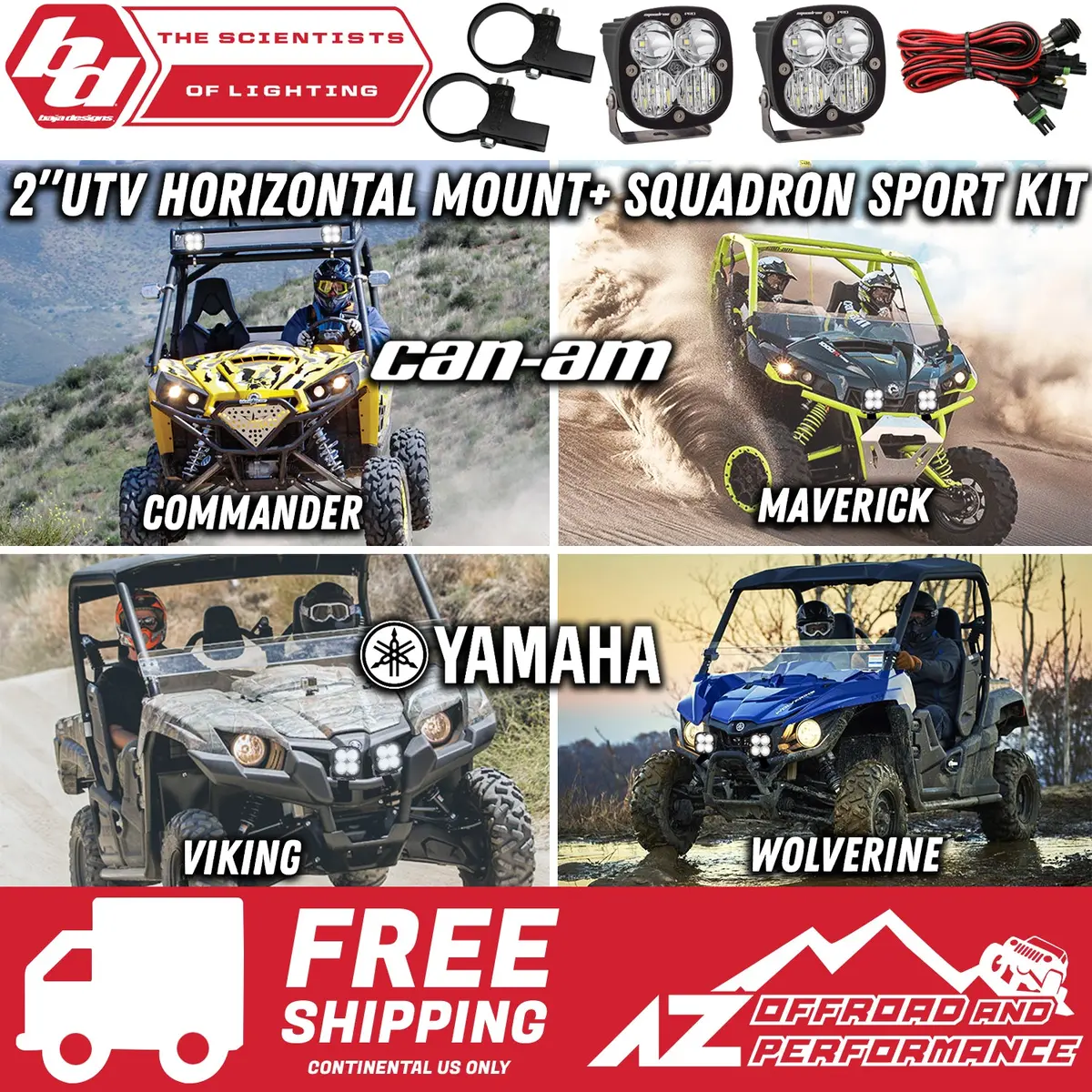 Baja Designs 2.0" Utv Horizontal Cage Mount Squadron Sport Light Kit (2 Mounts+2 Squadron Lights+Harness) 1