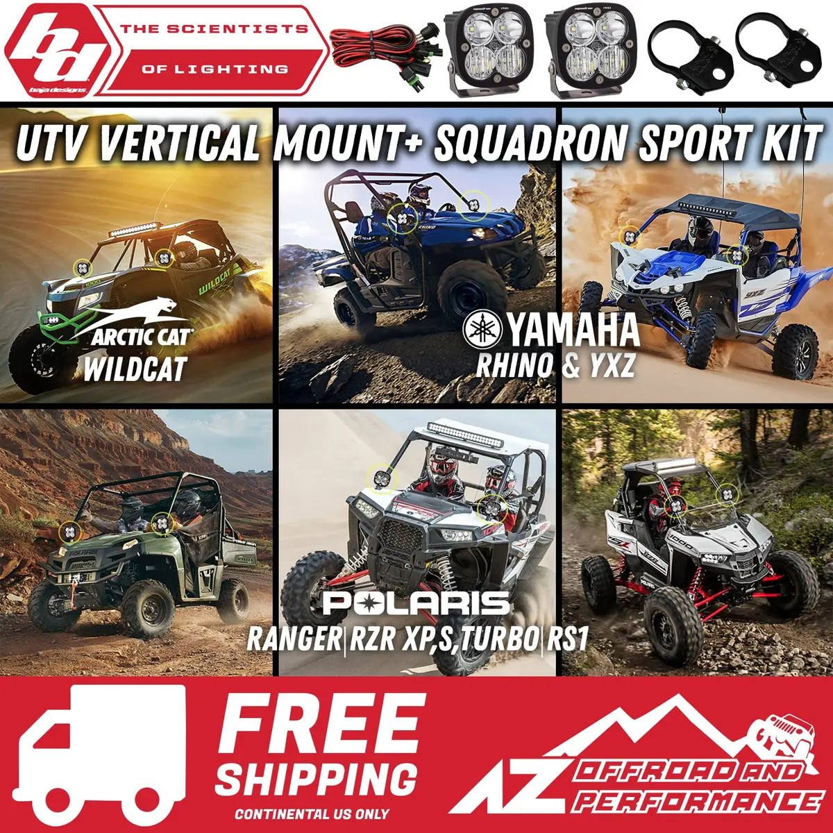 Baja Designs 1.75" Utv Vertical Cage Mount Squadron Sport Light Kit (Mount+2 Squadron Lights+Harness) 1