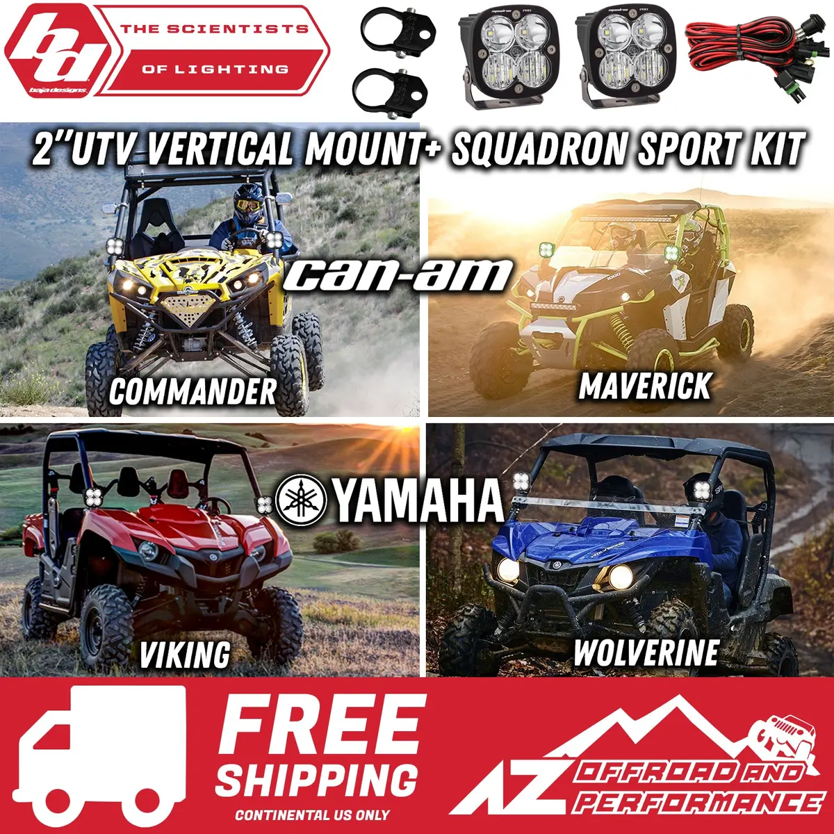 Baja Designs 2.0" Utv Vertical Cage Mount Squadron Sport Light Kit (Mount+2 Squadron Lights+Harness) 1