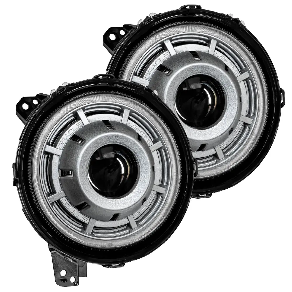 Oracle Lighting Oculus Bi Led Projector Headlights - Satin Silver Bezel For '18-Newer Jeep Wrangler Jl / Jlu & '20-Newer Gladiator Jt 1