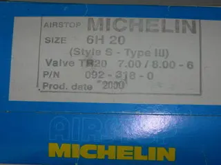 Tube, Wheel - 7.00/8.00-6 - Michelin - Airstop - Style S - Type Iii 1
