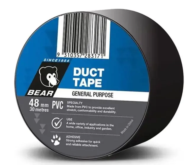 Bear Pvc Duct Tape 48Mm X 30M Black Or Grey/Silver 63642583589 63642548313 1