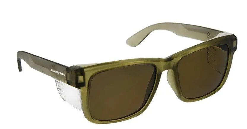 Paramount Safety Glasses Frontside Polarised Brown Lens With Khaki Frame 6519 1