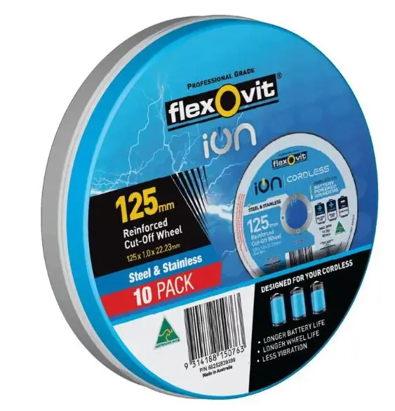 Flexovit Ion Cordless Cut-Off Wheel 125Mm  X 1.0 X 22.23Mm 10 Pack 66252839399 1