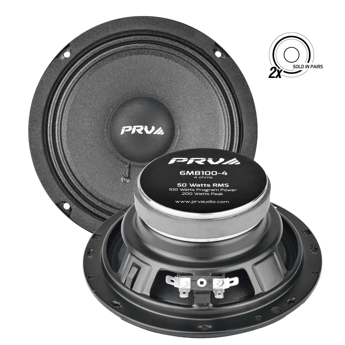 Prv Audio Pair Of 6Mb100-4 100W 4-Ohm Car Pro Audio Midbass Speakers Mid 1