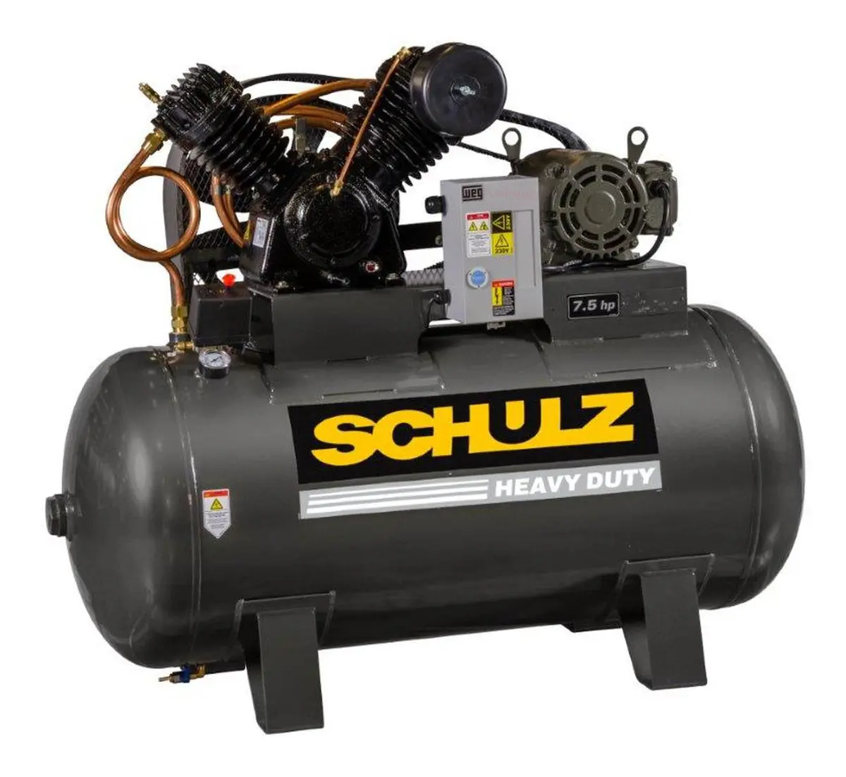 Schulz Of America 780Hv30x 7.5Hp Heavy Duty V-Series Reciprocating Air Compressor, 80 Gallon Horizontal Tank, 20.1 Cfm @ 175 Psi 1