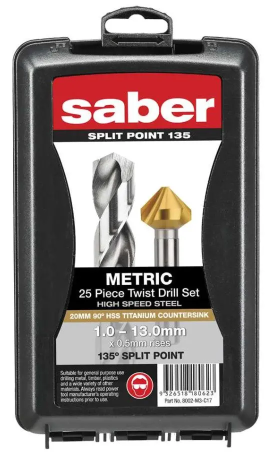 Saber 25 Piece Bright Hss Jobber Drill Set In Abs Plastic Case 8002-M3-C17 1
