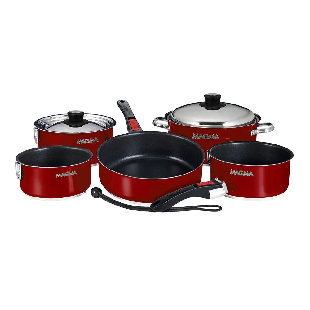 Magma Nestable 10 Piece Induction Non-Stick Enamel Finish Cookware Set - Magma Red [A10-366-Mr-2-In] 1
