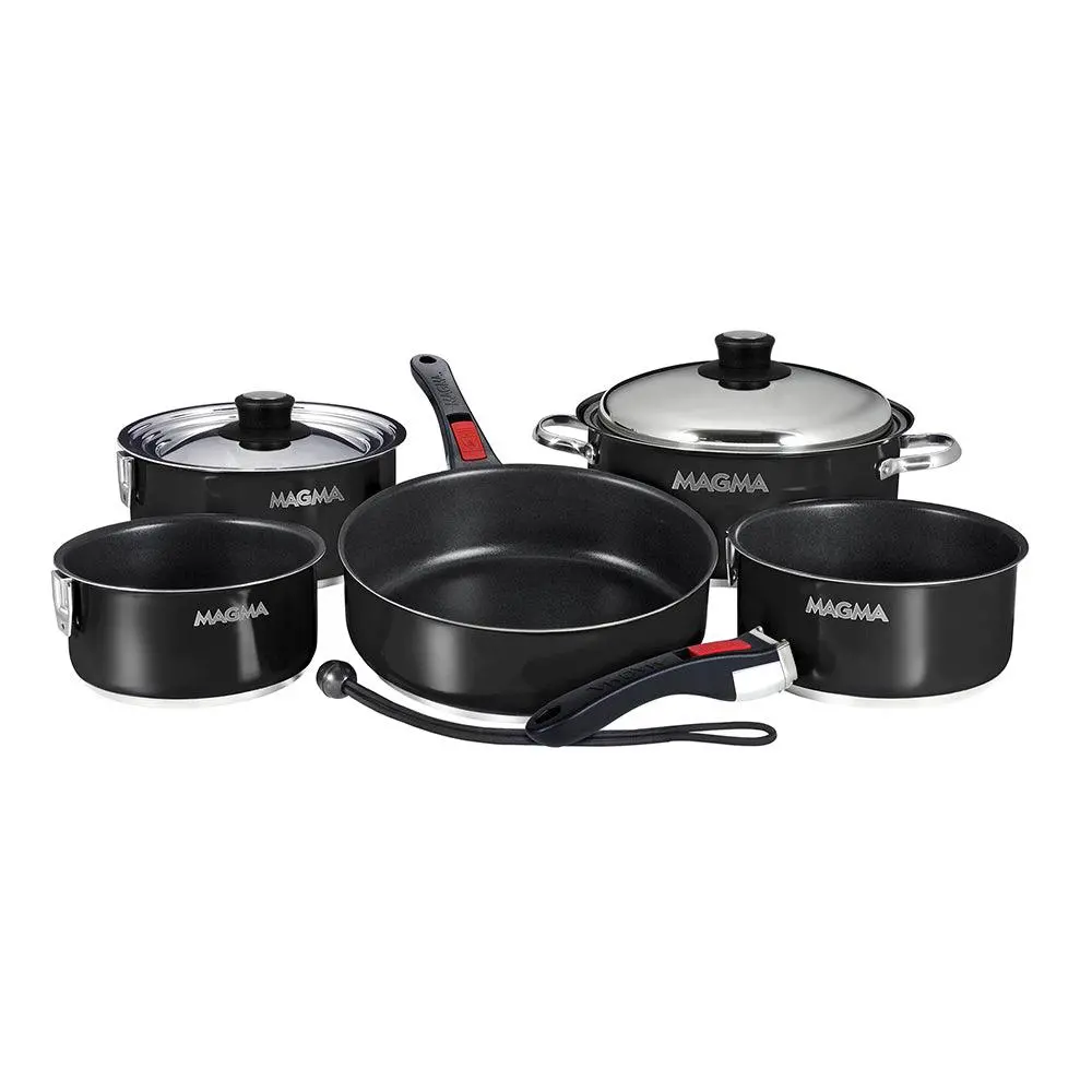 Magma Nestable 10 Piece Induction Non-Stick Enamel Finish Cookware Set - Jet Black [A10-366-Jb-2-In] 1