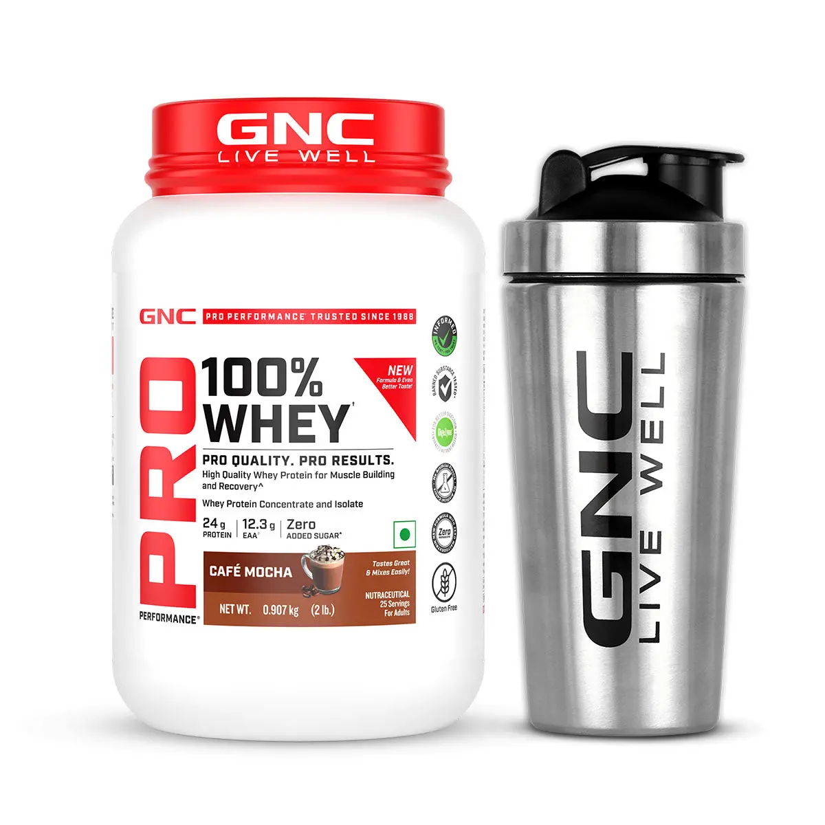 Gnc 100% Whey Protein (New Formulation) With Steel Shaker 1