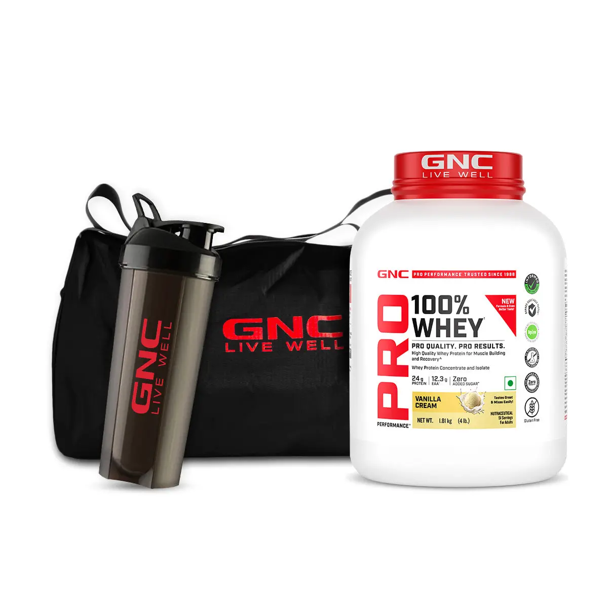 Gnc 100% Whey Protein (New Formulation) With Plastic Shaker & Gym Bag 1