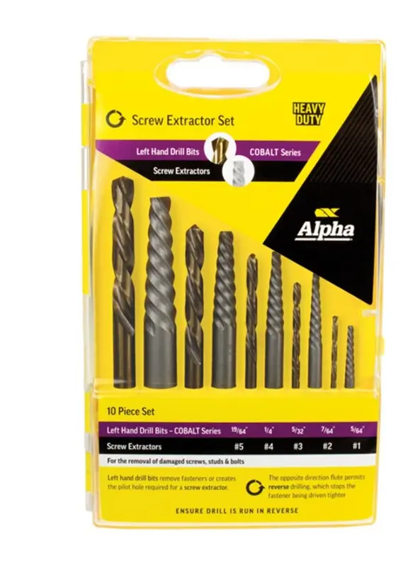 Alpha 10 Piece Screw Extractor & L/H Cobalt Drill Set 9Secol-Set10 1
