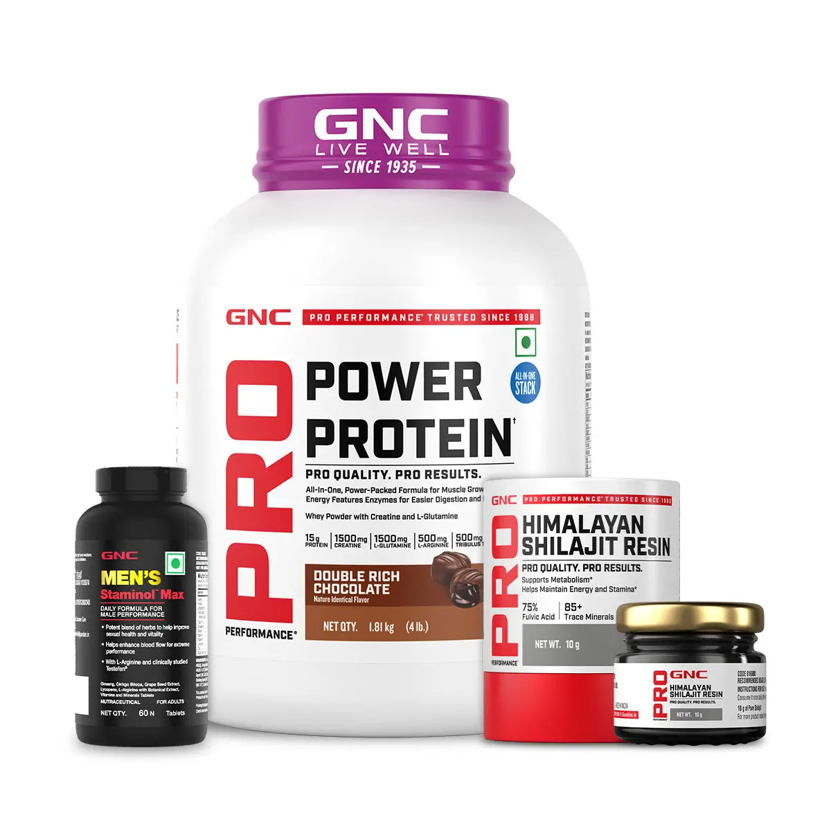 Gnc Pro Performance Power Protein + Pure Himalayan Shilajit Resin + Men's Staminol Max 1