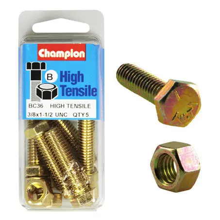 Champion Fully Threaded Set Screws And Nuts 1-1/2” X 3/8 Bc36 1