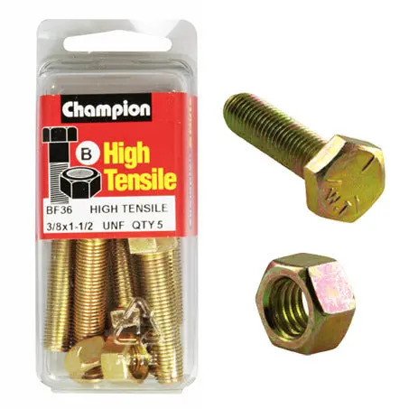 Champion Fully Threaded Set Screws And Nuts 1”-1/2 X 3/8 Bf36 1