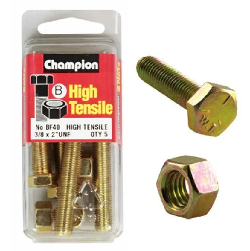 Champion Fully Threaded Set Screws And Nuts 2” X 3/8 Bf40 1